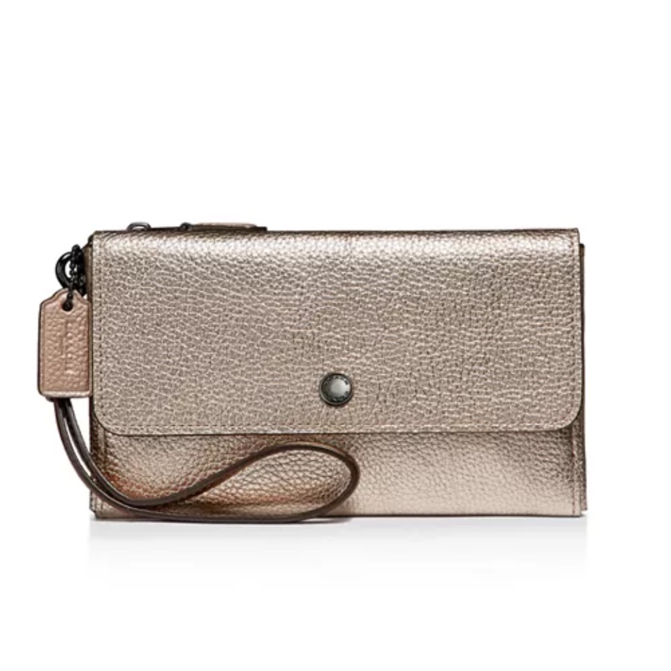 Coach Triple Compartment Metallic Leather Wristlet